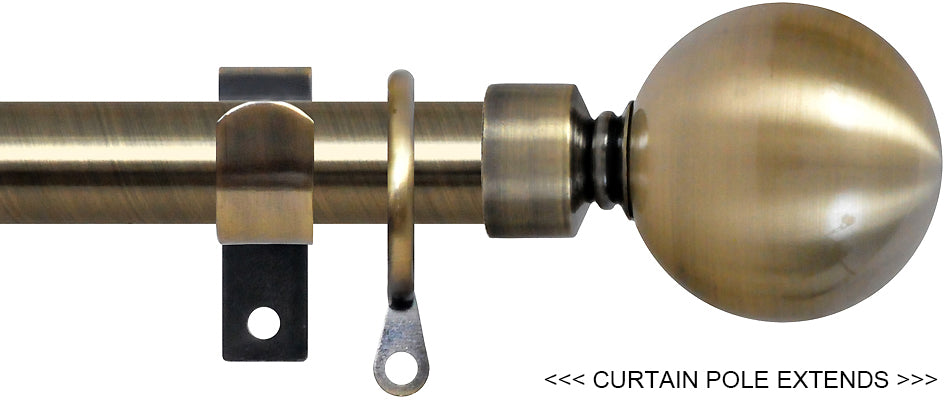 Renaissance 19/16mm Extensis Extendable Curtain Pole Antique Brass, Ball
