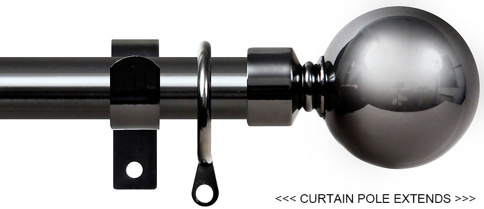 Renaissance 19/16mm Extensis Extendable Curtain Pole Black Nickel, Ball