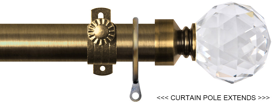 Renaissance 28/25mm Extensis Extendable Curtain Pole Ant Brass,Crystal Cut Diamond