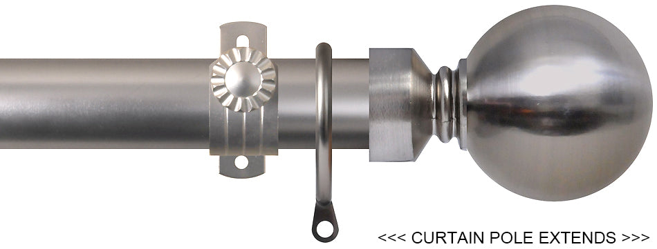 Renaissance 28/25mm Extensis Extendable Curtain Pole Brushed Nickel, Ball
