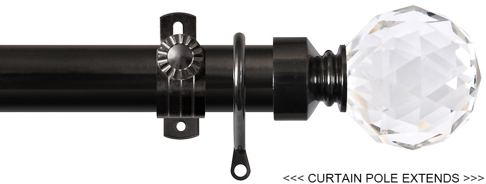 Renaissance 28/25mm Extensis Extendable Curtain Pole Black Nickel,Crystal Cut Diamond