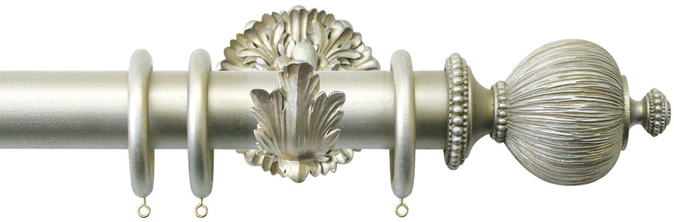 Jones Florentine 48mm Pole, Acanthus, Champagne Silver, Pleated Ball