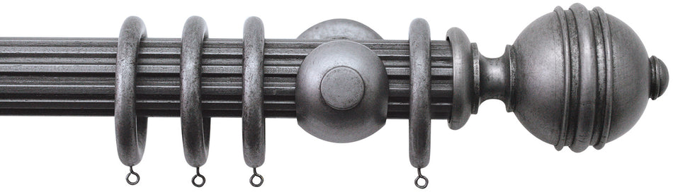 Jones Florentine 48mm Fluted Pole, Cup, Pewter, Ribbed Ball