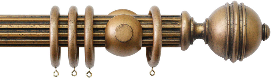 Jones Florentine 48mm Fluted Pole, Cup, Antique Gold, Ribbed Ball
