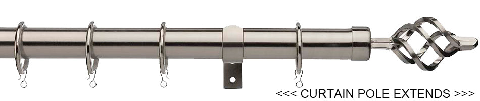 Universal 16/19mm Metal Extendable Curtain Pole, Satin Steel, Cage