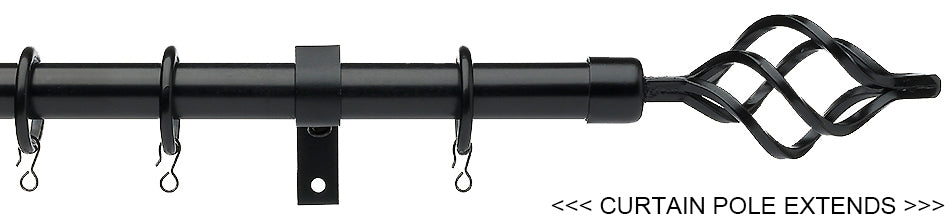 Universal 16/19mm Metal Extendable Curtain Pole, Black, Cage