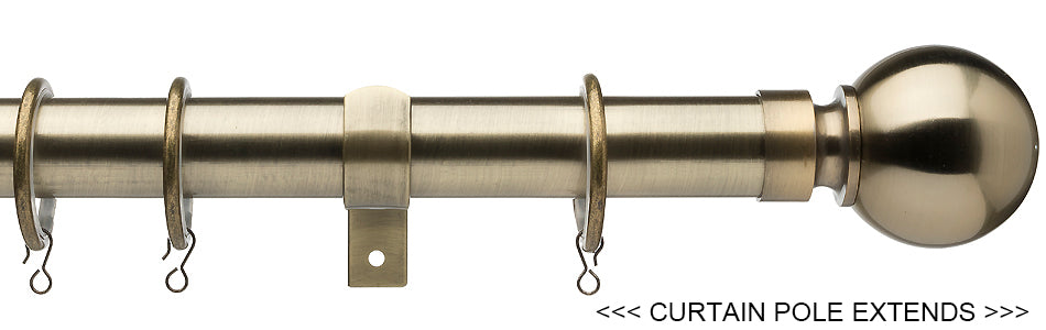 Universal 25/28mm Metal Extendable Curtain Pole, Antique Brass, Ball
