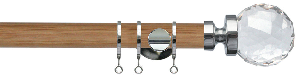 Jones Lunar 28mm Pole Oak & Chrome, Clear Faceted Glass