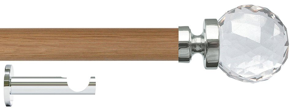 Jones Lunar 28mm Eyelet Pole Oak & Chrome, Clear Faceted Glass