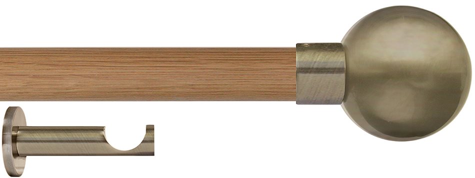 Jones Lunar 28mm Eyelet Pole Oak & Burnished Brass, Sphere