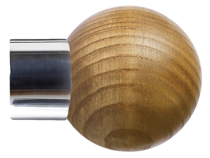 Jones Strand 35mm Pole Finial Only Chrome, Light Oak Ball