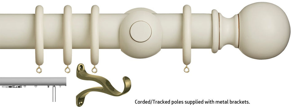 Museum 45mm & 55mm Corded/Tracked Pole Antique White Plain Ball