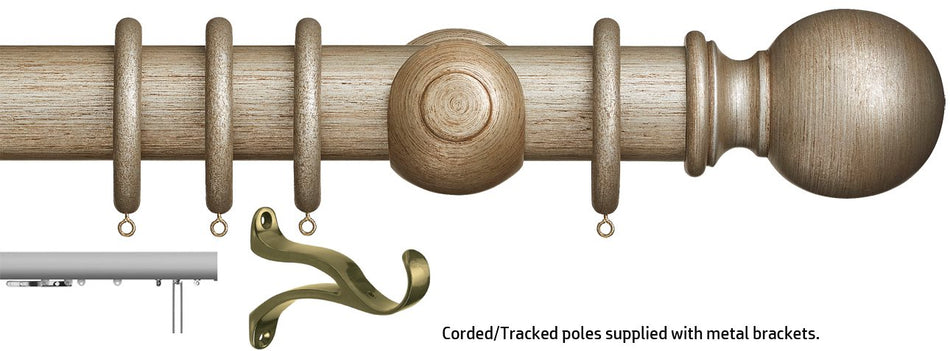 Museum 45mm & 55mm Corded/Tracked Pole Antique Silver Plain Ball