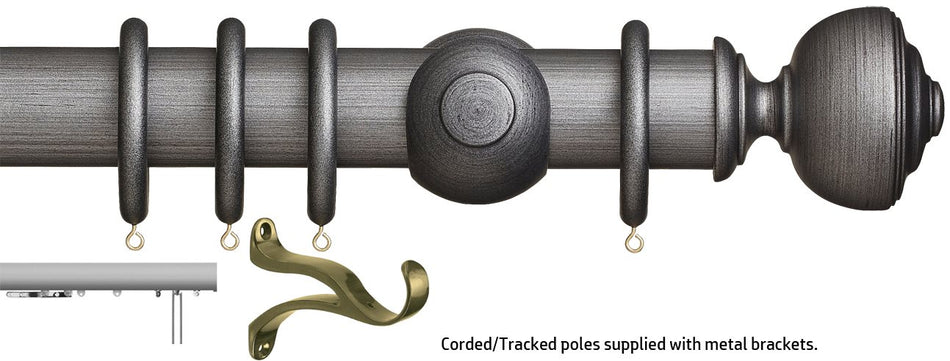 Museum 45mm & 55mm Corded/Tracked Pole Satin Pewter Asher