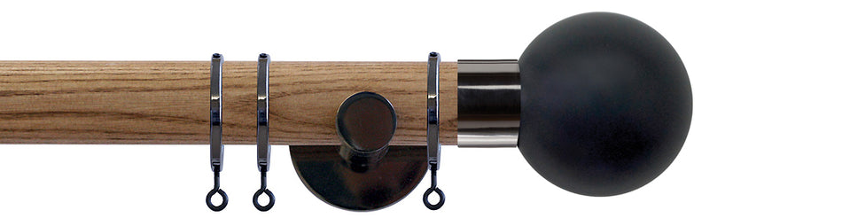 Jones Strand 35mm Wood Pole Light Oak, Black Nickel Painted Ball, Charcoal