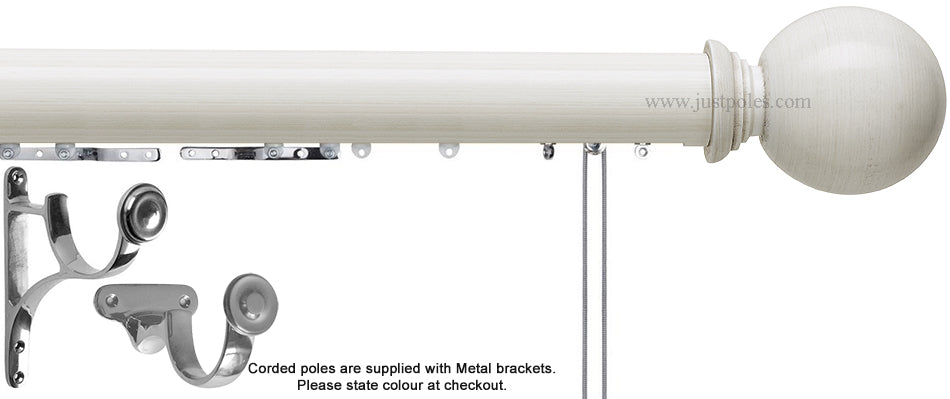 Hallis Origins 45mm Corded/Tracked Wood Pole, Chalk Stone, Ball Finial