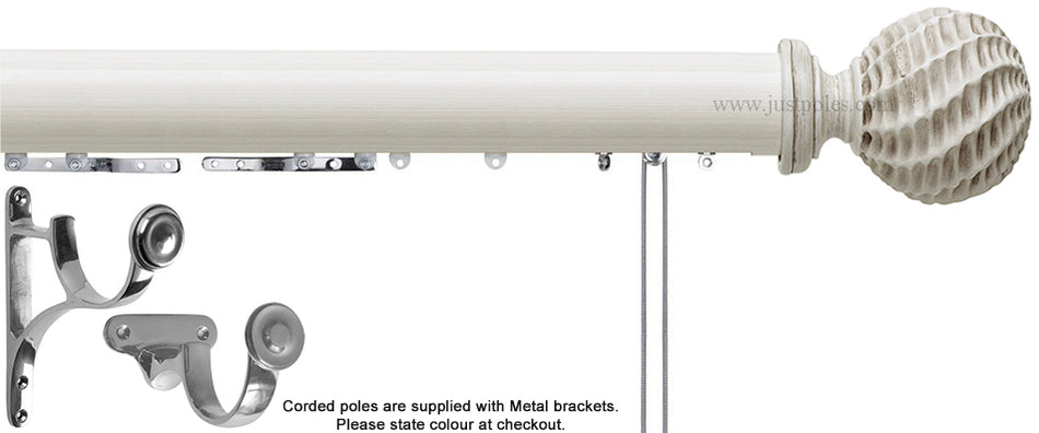 Hallis Origins 45mm Corded/Tracked Wood Pole, Chalk Stone, Fossil Ball Finial