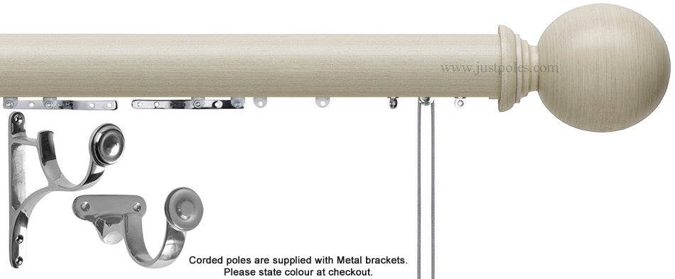Hallis Origins 45mm Corded/Tracked Wood Pole, Limestone, Ball Finial