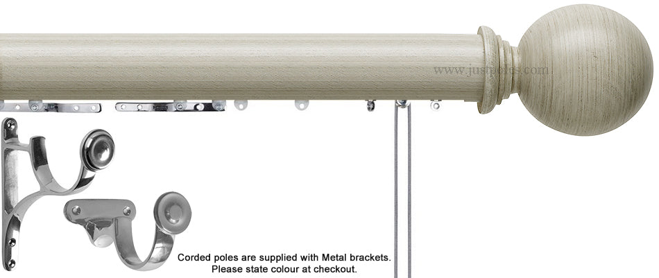 Hallis Origins 45mm Corded/Tracked Wood Pole, Flint Grey, Ball Finial
