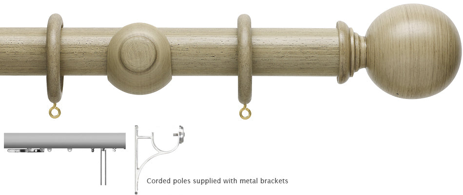 Hallis Origins 45mm Corded/Tracked Wood Pole, Millstone Grey, Ball Finial