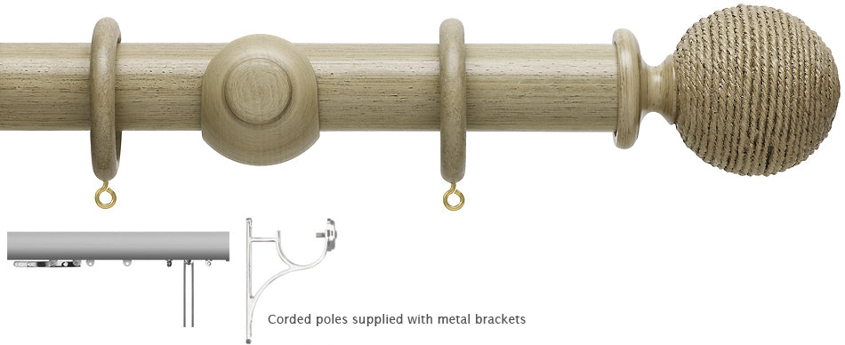 Hallis Origins 45mm Corded/Tracked Wood Pole, Millstone Grey, Twine Finial