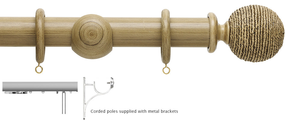 Hallis Origins 45mm Corded/Tracked Wood Pole, Shale, Twine Finial