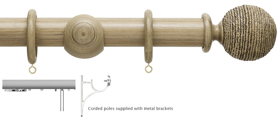 Hallis Origins 45mm Corded/Tracked Wood Pole, Quarry Stone, Twine Finial