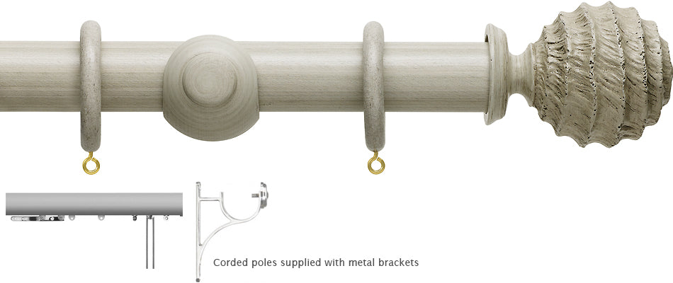 Hallis Origins 45mm Corded/Tracked Wood Pole, Flint Grey, Fossil Ball Finial