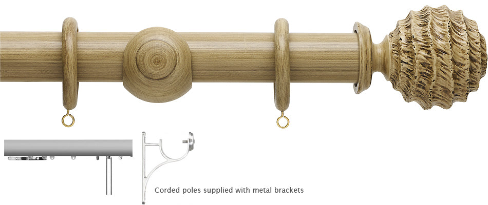 Hallis Origins 45mm Corded/Tracked Wood Pole, Shale, Fossil Ball Finial