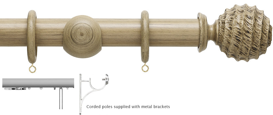 Hallis Origins 45mm Corded/Tracked Wood Pole, Quarry Stone, Fossil Ball Finial