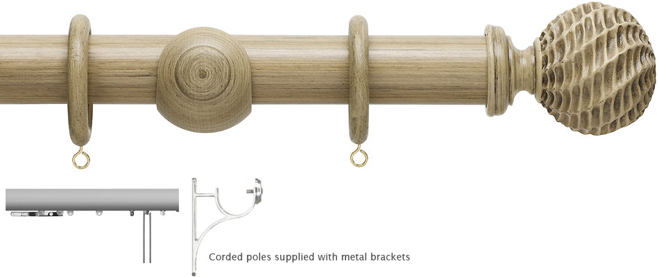 Hallis Origins 45mm Corded/Tracked Wood Pole, Quarry Stone, Ammonite Finial