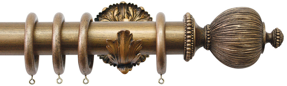 Jones Florentine 48mm Pole, Acanthus, Antique Gold, Pleated Ball