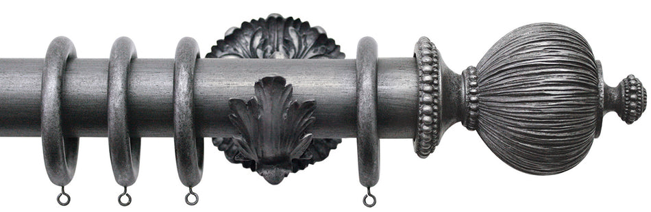 Jones Florentine 48mm Pole, Acanthus, Pewter, Pleated Ball